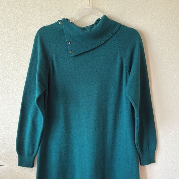 80’s Vintage Abercrombie & Fitch Emerald Green Fold Over Turtle Neck Midi Dress - Picture 8 of 12